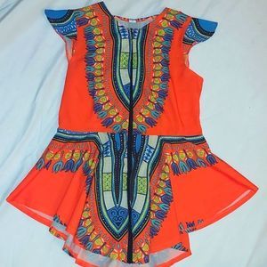 Ethnic Print Peplum Cap Sleeve Top